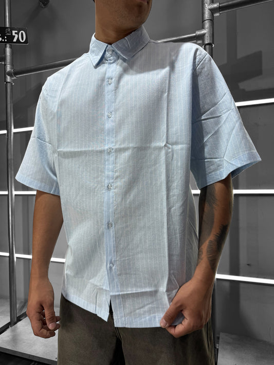 CAMICIA RIGHE CELESTE